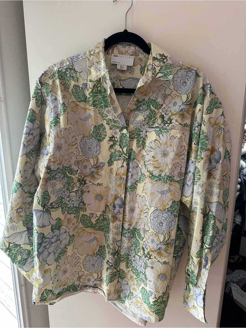 ASOS Floral Button-Down Shirt in Cream, Green, Yellow